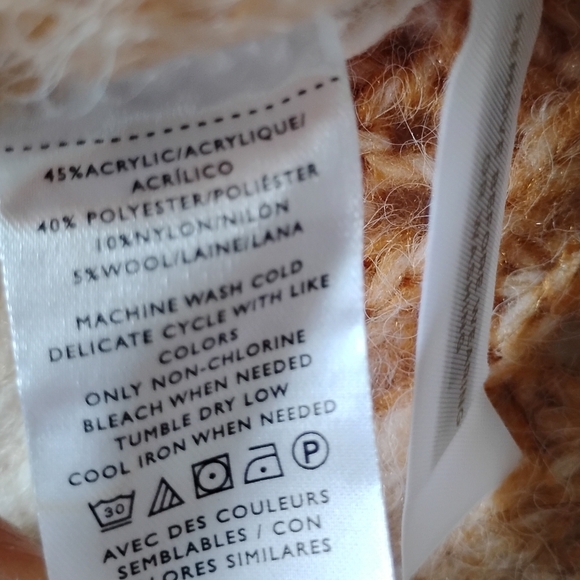 LOFT Wool Blend Chunky V-Neck Tawny Tan Carmel Cream Stripe Sweater Size… - Picture 15 of 15